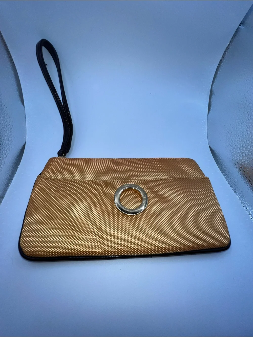 Sondra Roberts Metallic Gold Wristlet Clutch with Ring Detail